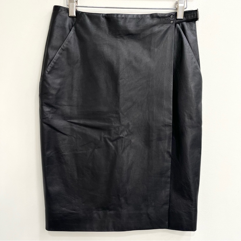 Proenza Schouler black 100% calfskin leather wrap pencil skirt knee length 2